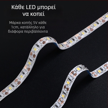 Monochrome LED λωρίδα φωτισμού με αυτοκόλλητη πίσω πλευρά, USB τροφοδοσία 5V, 60 LED (2835), 5W, μη ρυθμιζόμενη φωτεινότητα, φόντο τηλεόρασης