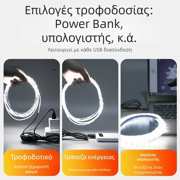 Monochrome LED λωρίδα φωτισμού με αυτοκόλλητη πίσω πλευρά, USB τροφοδοσία 5V, 60 LED (2835), 5W, μη ρυθμιζόμενη φωτεινότητα, φόντο τηλεόρασης