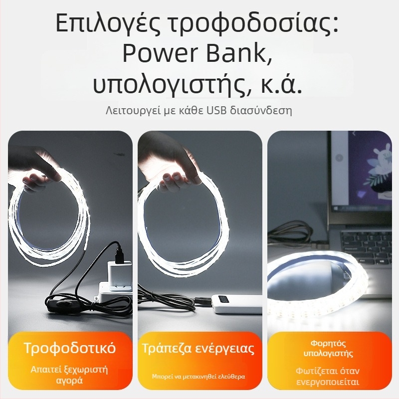 Monochrome LED λωρίδα φωτισμού με αυτοκόλλητη πίσω πλευρά, USB τροφοδοσία 5V, 60 LED (2835), 5W, μη ρυθμιζόμενη φωτεινότητα, φόντο τηλεόρασης