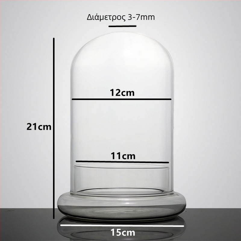 Θόλος γυάλινος με βάση για αιώνια λουλούδια – μικρο-τοπίο με βρύα και φυτά, φυσητό γυαλί, Νέος Κινέζικος Στυλ, Κωδικός προϊόντος 514555