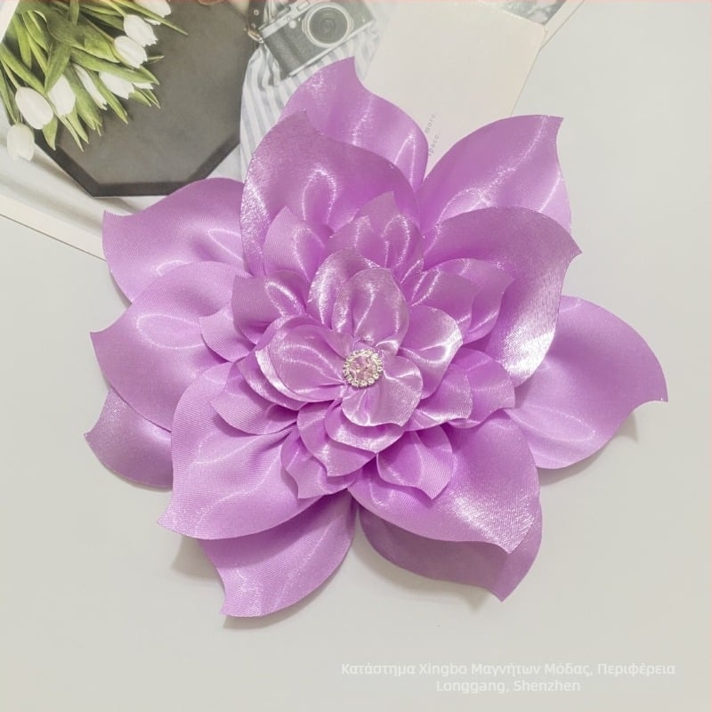 Μεγάλο τεχνητό λουλούδι για κεφάλι από πολυεστέρα – DIY υφασμάτινο λουλούδι με κρύσταλλα, Xingbo