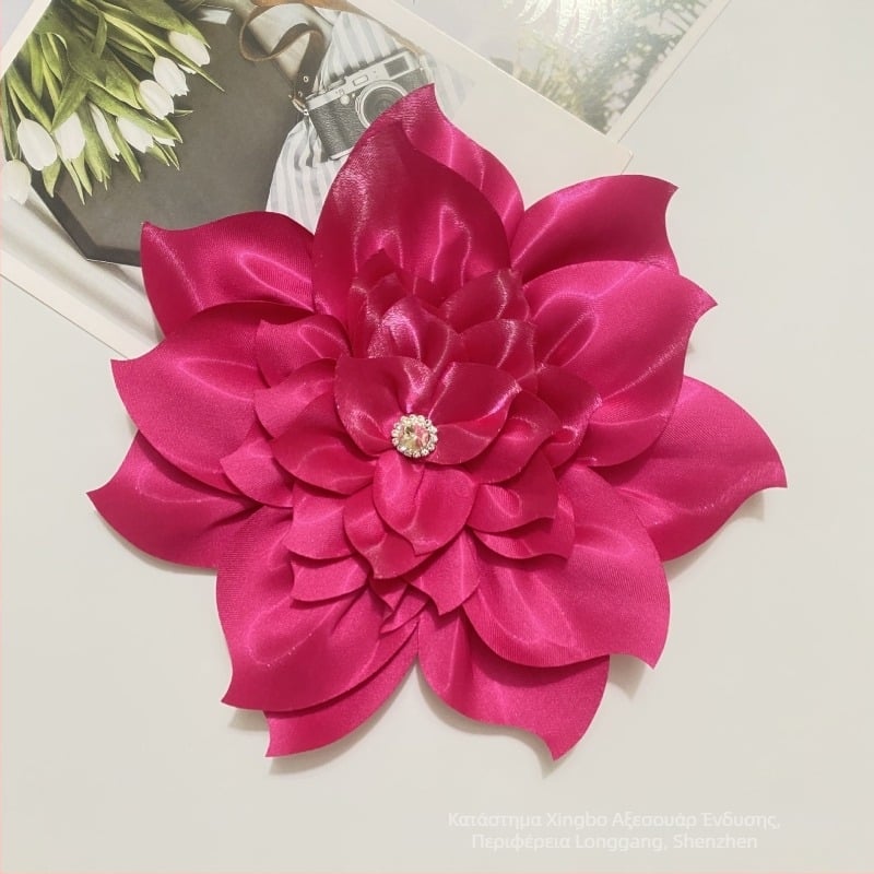 Μεγάλο τεχνητό λουλούδι για κεφάλι από πολυεστέρα – DIY υφασμάτινο λουλούδι με κρύσταλλα, Xingbo