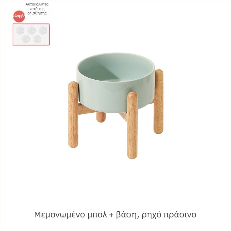 Κεραμικά υψηλά διπλά μπολ για σκύλους με ξύλινο σταντ – μπολ φαγητού και νερού για μικρούς, μεσαίου και μεγάλου μεγέθους σκύλους