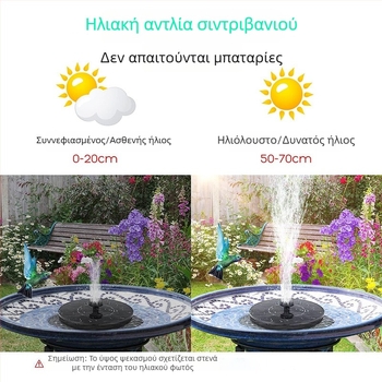 Ηλιακό σιντριβάνι με LED φώτα και αντλία νερού για εξωτερικό κήπο