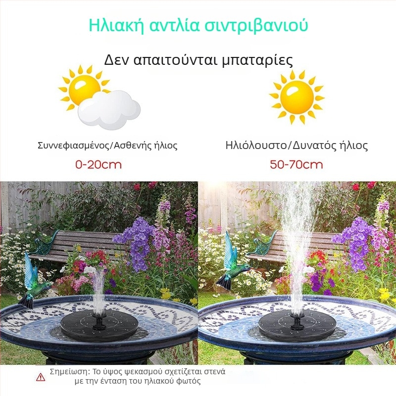 Ηλιακό σιντριβάνι με LED φώτα και αντλία νερού για εξωτερικό κήπο
