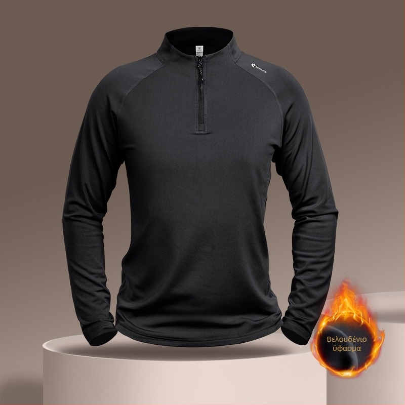Unisex fitness τοπ με γρήγορο στέγνωμα, μακρύ μανίκι, γιακάς και φερμουάρ – Πολυεστερική μίξη 93%, επένδυση από Σπαντέξ 7%