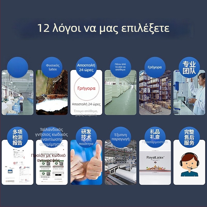 Μαξιλάρι από φυσικό λατέξ ROYAL KNIGHT, περιεκτικότητα λατέξ 90%+, ορθογώνιο σχήμα, βάρος 1,5–2 kg, πλεκτό ύφασμα