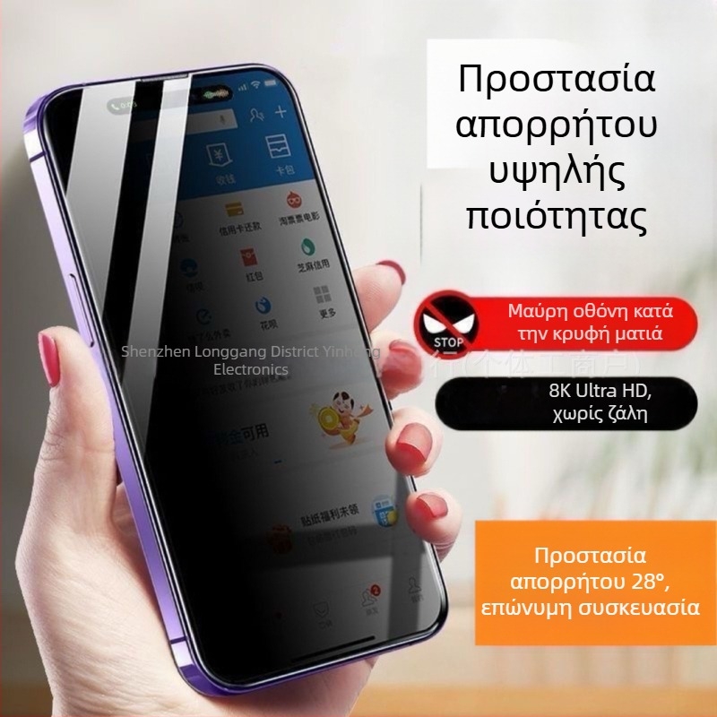 Προστατευτικό οθόνης από γυαλί με προστασία ιδιωτικότητας 28° για iPhone 17 Pro, 15 Pro, 14 και 16 Pro, με συσκευασία, ανθεκτικό σε πτώσεις, υψηλής ευκρίνειας