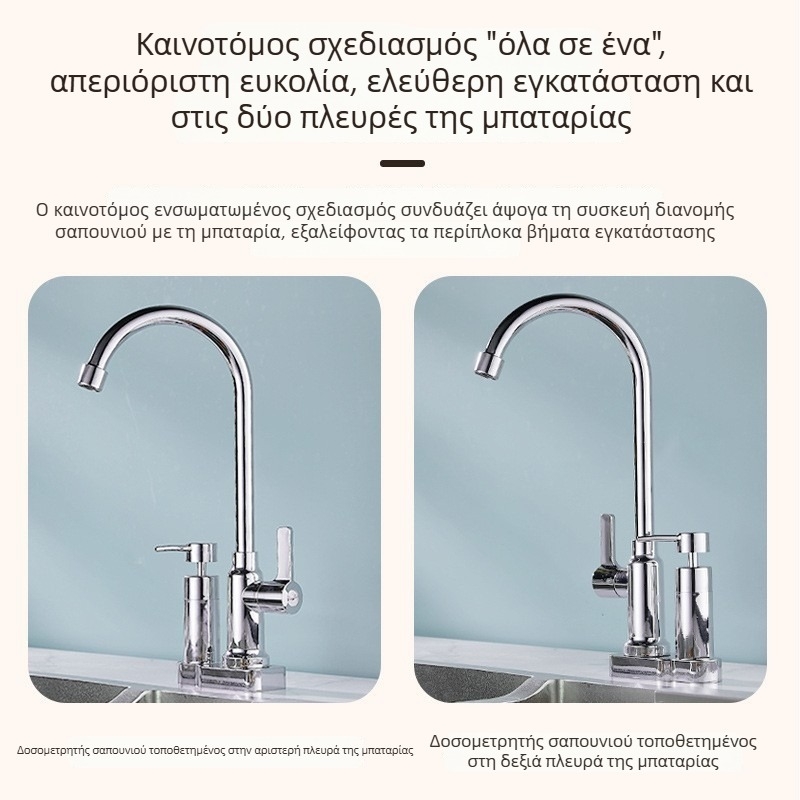 Πολυλειτουργικός ενσωματωμένος δοσομετρητής σαπουνιού με εξωτερικό δοχείο, αφριστής απορρυπαντικού πιάτων και διανομέας αντισηπτικού χεριών