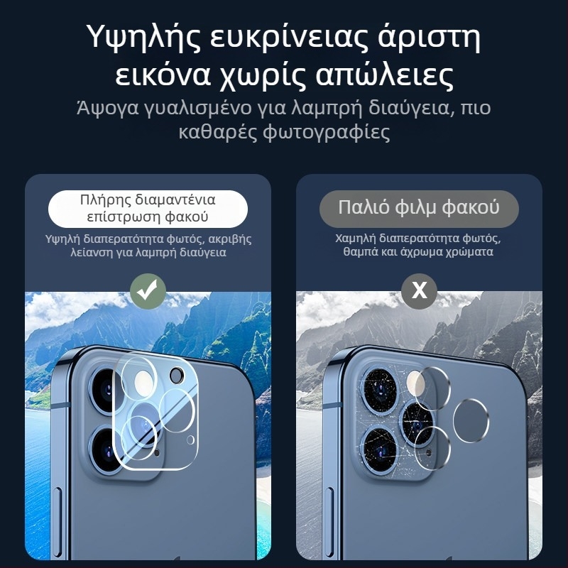 Προστατευτικό φακού πίσω iPhone — Μάρκα YOT, Κεραμωμένο γυαλί, Πλήρης κάλυψη, Συμβατό με iPhone 12, 14, 13