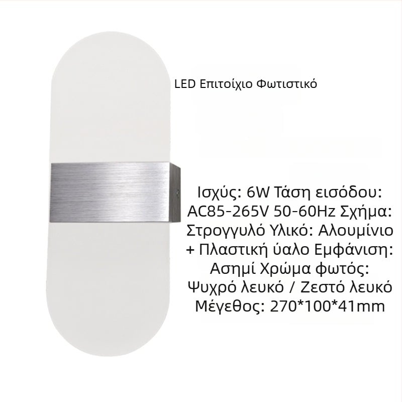 Τοίχου φωτιστικό με αλουμινένιο αμπαζούρ, LED φως, 85-265V, επιφανειακή εγκατάσταση