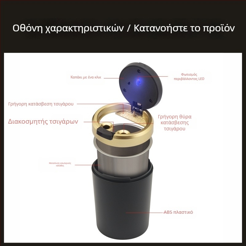 Τασάκι αυτοκινήτου, κατασκευή από πλαστικό, μοντέλο 042, μάρκα Bosheng, βάρος 118 g, διαδικασία παραγωγής: τήξη