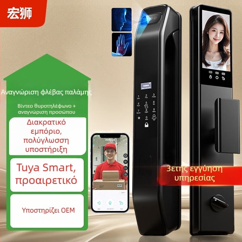 Έξυπνο κλείδωμα πόρτας με φλέβα παλάμης, αποτυπώματα και 3D αναγνώριση προσώπου, απομακρυσμένο ξεκλείδωμα (βιομετρικά στοιχεία φλέβας παλάμης; δακτυλικό αποτύπωμα; 3D αναγνώριση προσώπου; DC τροφοδοσία)