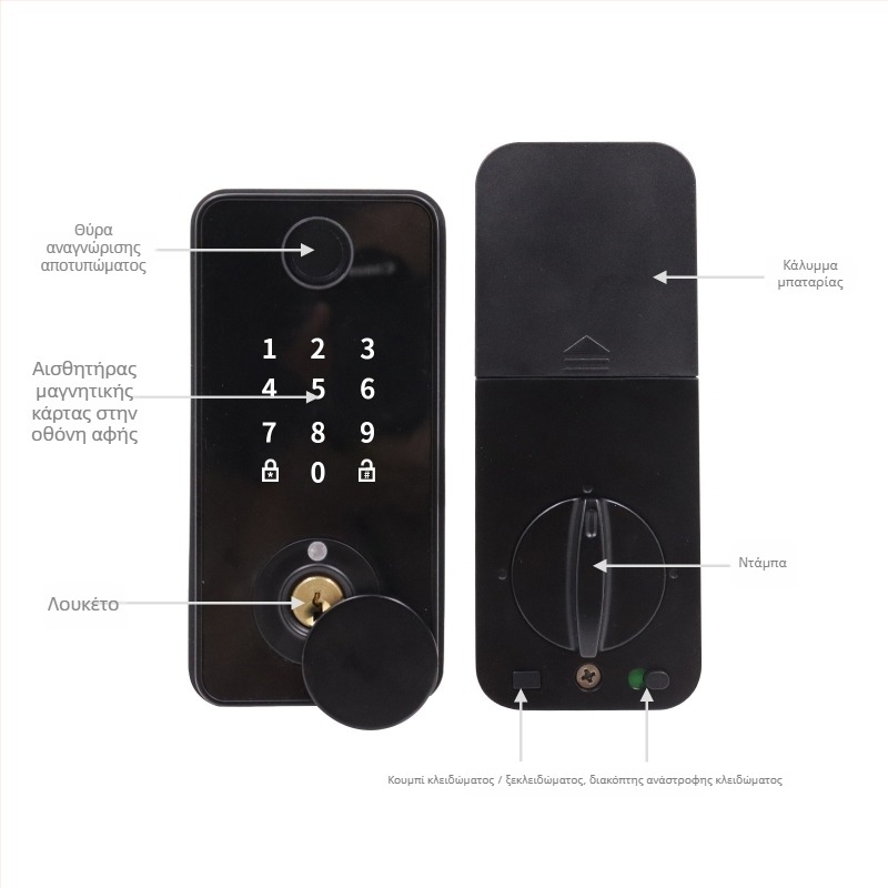 Smart Maker Af05 Κλειδαριά πόρτας με αποτύπωμα - 100 αποθηκευμένα δακτυλικά, 100000 κύκλοι ξεκλειδώματος, σάρωση <1s, τροφοδοσία DC, ξεκλείδωμα με κωδικό/κλειδί/απομακρυσμένο