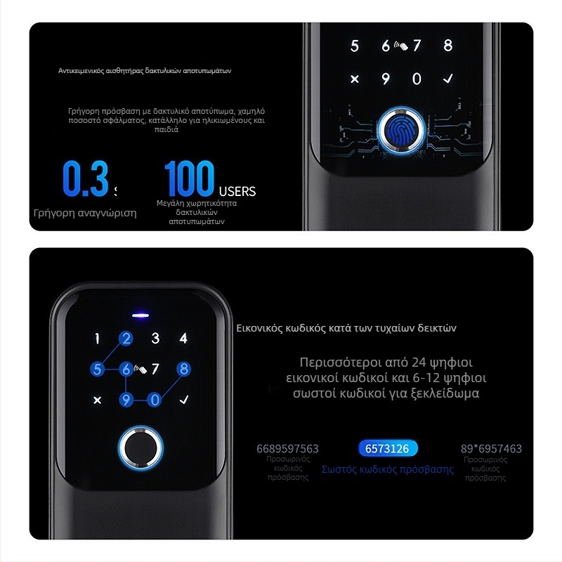 Εξωτερική αδιάβροχη έξυπνη θήκη κλειδιών με βιομετρικό, PIN ή κάρτα πρόσβασης, έλεγχο μέσω εφαρμογής — 100 αποθηκεύσεις δακτυλικού αποτυπώματος; >10.000 ξεκλειδώσεις; σάρωση <1s; -25 έως 60°C; 200k–300k κύκλοι