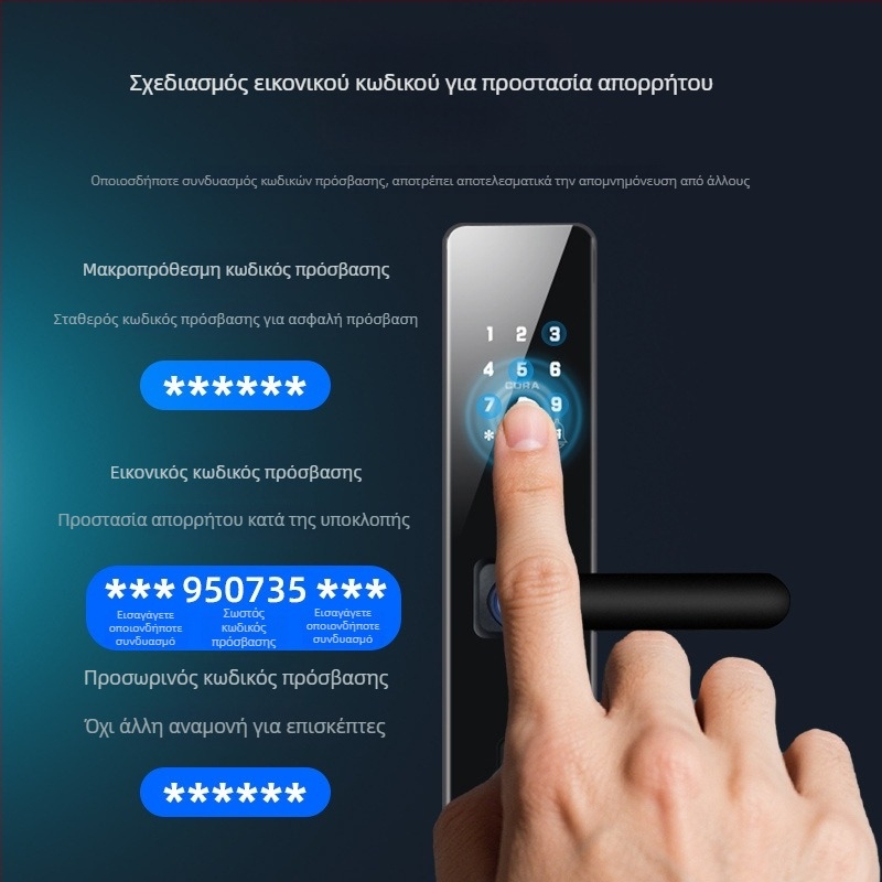 Ηλεκτρονική κλειδαριά με δακτυλικό αποτύπωμα και κωδικό, Bluetooth και ανάγνωση καρτών για διαμερίσματα