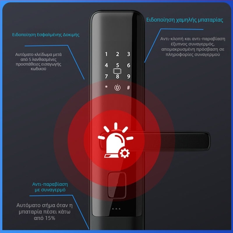 Έξυπνη πόρτα με αποτύπωμα και PIN, ασφάλεια επιπέδου C, μοντέρνος μινιμαλισμός, μοντέλο SWR-B2-4, αποθήκευση αποτυπωμάτων 30.000, ξεκλείδωμα 30.000, Solwell Technology