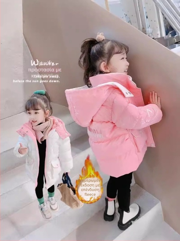 Κοριτσίστικο χειμερινό παλτό με κουκούλα, κορεατικό στυλ, εξωτερικό και επένδυση από 100% Vinylon, μοτίβο με γράμματα
