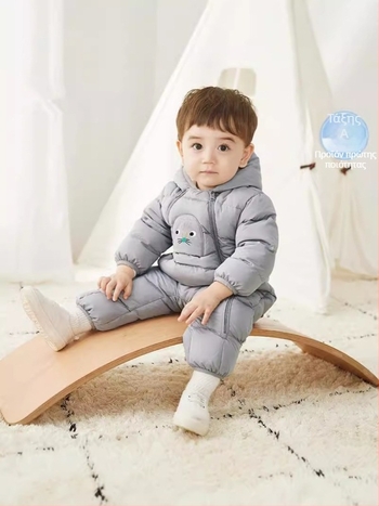 Βρεφικός πανωφόρι με πούπουλα πάπιας – χοντρός, με κουκούλα, φαρδιά γραμμή, πλήρωση από πούπουλα πάπιας, για νήπια 1–3 ετών