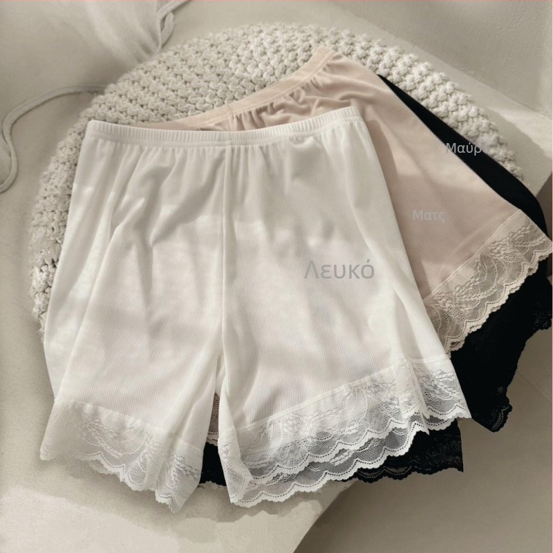 Γυναικεία σορτς ασφαλείας από ice silk με δαντέλα, διαπνοή, λεπτό ύφασμα, χαλαρή γραμμή, μήκος Capri