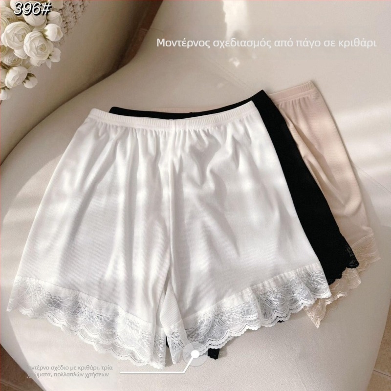 Γυναικεία σορτς ασφαλείας από ice silk με δαντέλα, διαπνοή, λεπτό ύφασμα, χαλαρή γραμμή, μήκος Capri