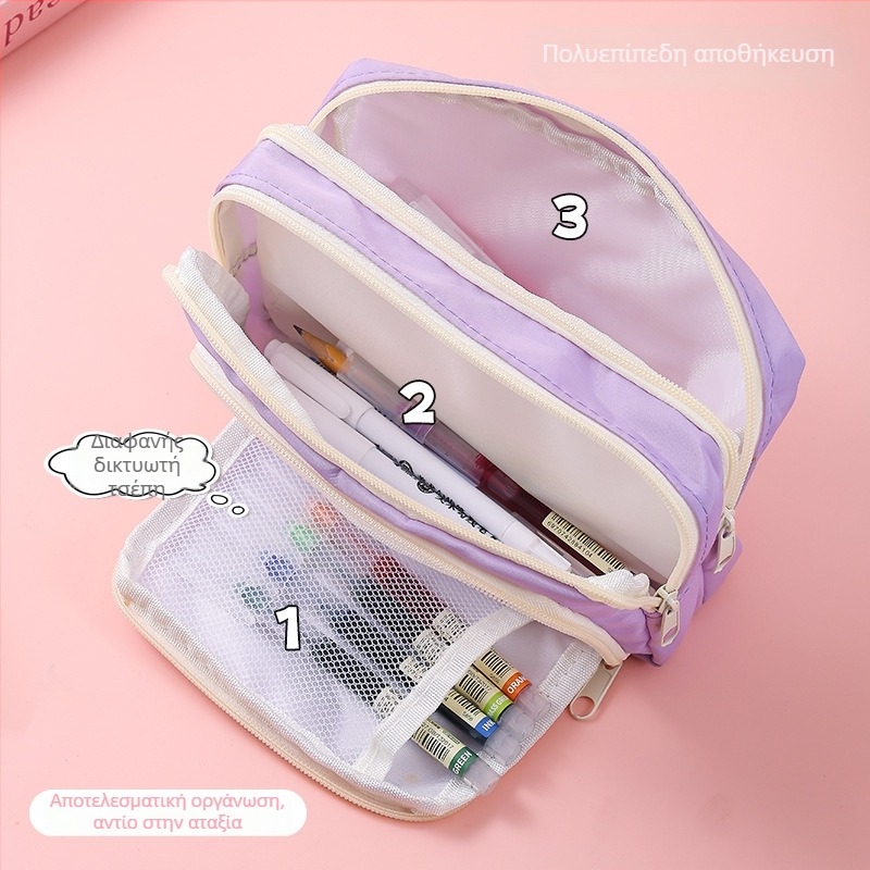 Θήκη μολυβιών με παράθυρο, μεγάλη χωρητικότητα, πολυεπίπεδη κατασκευή, πολυεστερικό υλικό, Κορεάτικου στυλ