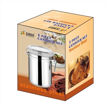 Ανοξείδωτο αεροστεγές δοχείο αποθήκευσης, στρογγυλό σχήμα, χωρητικότητα 1–2 L, με εκτυπωμένο λογότυπο