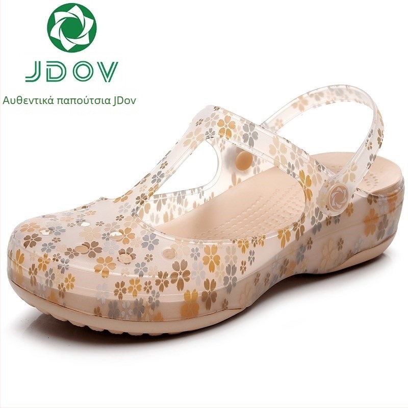 JDOV Crocs-στυλ γυναικείες παντόφλες με τρύπες για καλοκαίρι, EVA σόλα, επάνω μέρος από πλαστικό, ύψος τακουνιού 4 εκ, παχιά σόλα 3 εκ+, Αντιολισθητικό μέτριο