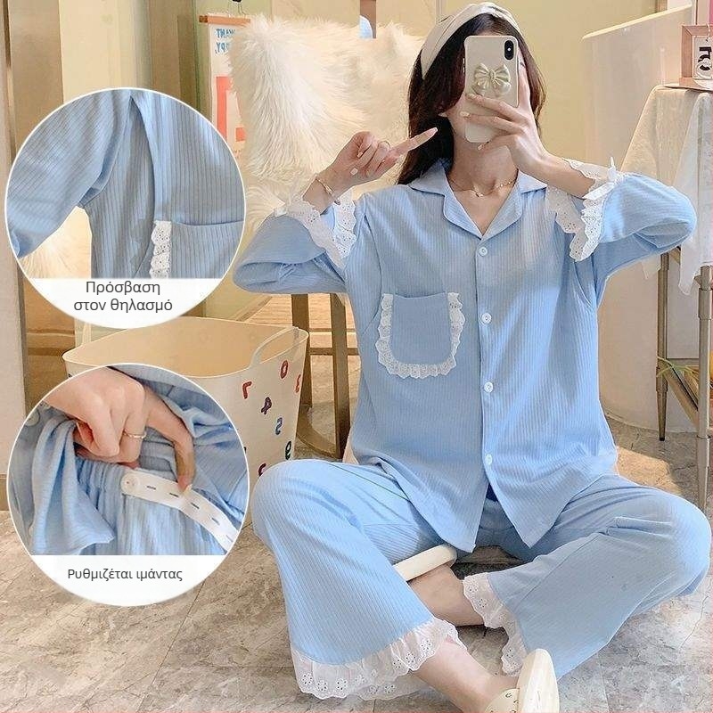 Μαιευτικό νυχτικό για γαλουχία και ύπνο – καλοκαιρινό ελαφρύ στυλ, TR ύφασμα, PVC 90–95%, μανίκια 3/4, POLO γιακάς, κινεζικό στυλ