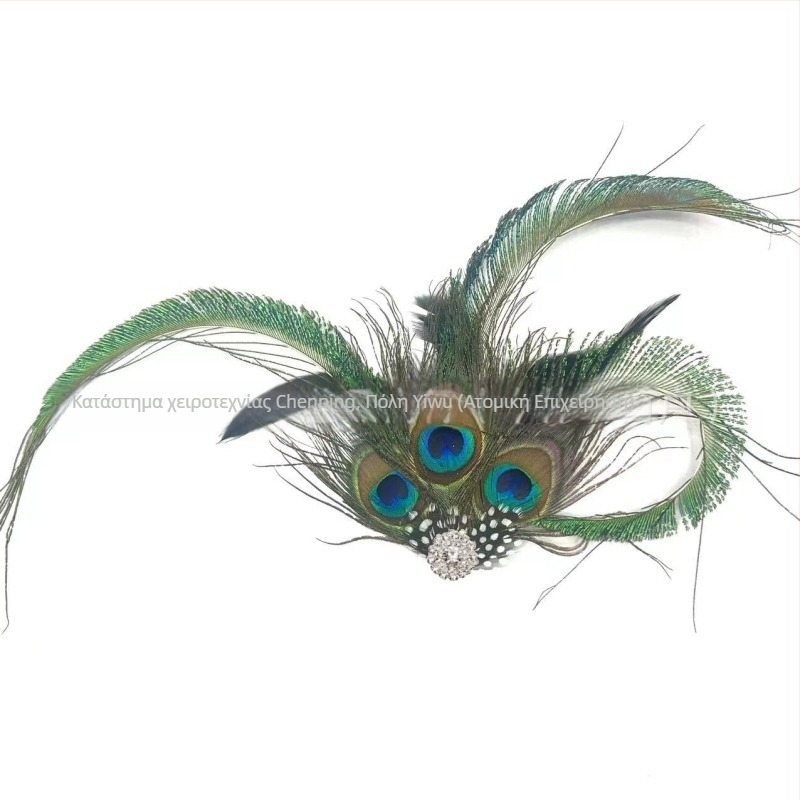 Κλιπ μαλλιών με φτερό παγώνιου, χειροποίητο αξεσουάρ κεφαλής, φυσικό φτερό, υφαντή κατασκευή, μοντέρνο μινιμαλιστικό στυλ