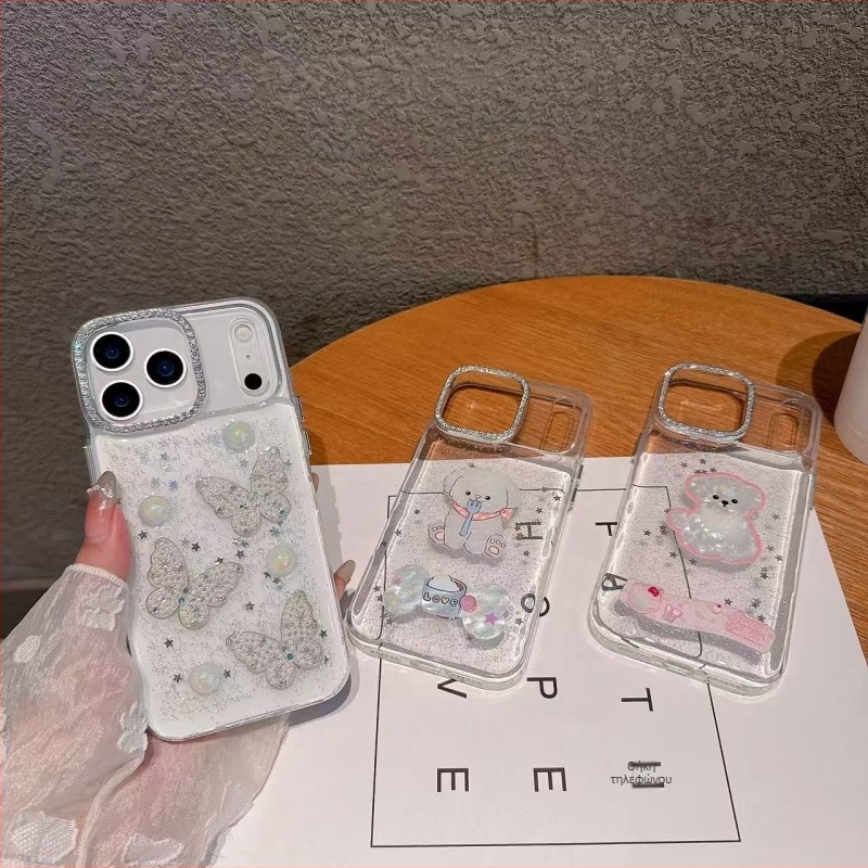 Θήκη iPhone 17 Pro Max – 3D μαργαριτάρι πεταλούδα, αστέρια σε ρητίνη, γλυκό καρτούν σχέδιο, διαφανές TPU