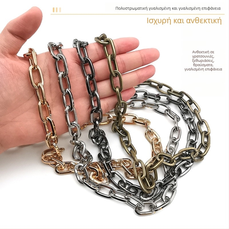 Διακοσμητική αλυσίδα από σίδηρο, ηλεκτροπλατιωμένη, Jin Ming, 800 καθαρότητα αργύρου, ορθογώνιο ή ωοειδές σχήμα