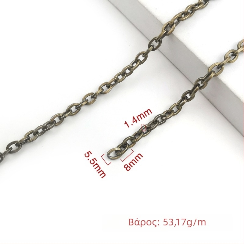 Διακοσμητική αλυσίδα από σίδηρο, ηλεκτροπλατιωμένη, Jin Ming, 800 καθαρότητα αργύρου, ορθογώνιο ή ωοειδές σχήμα