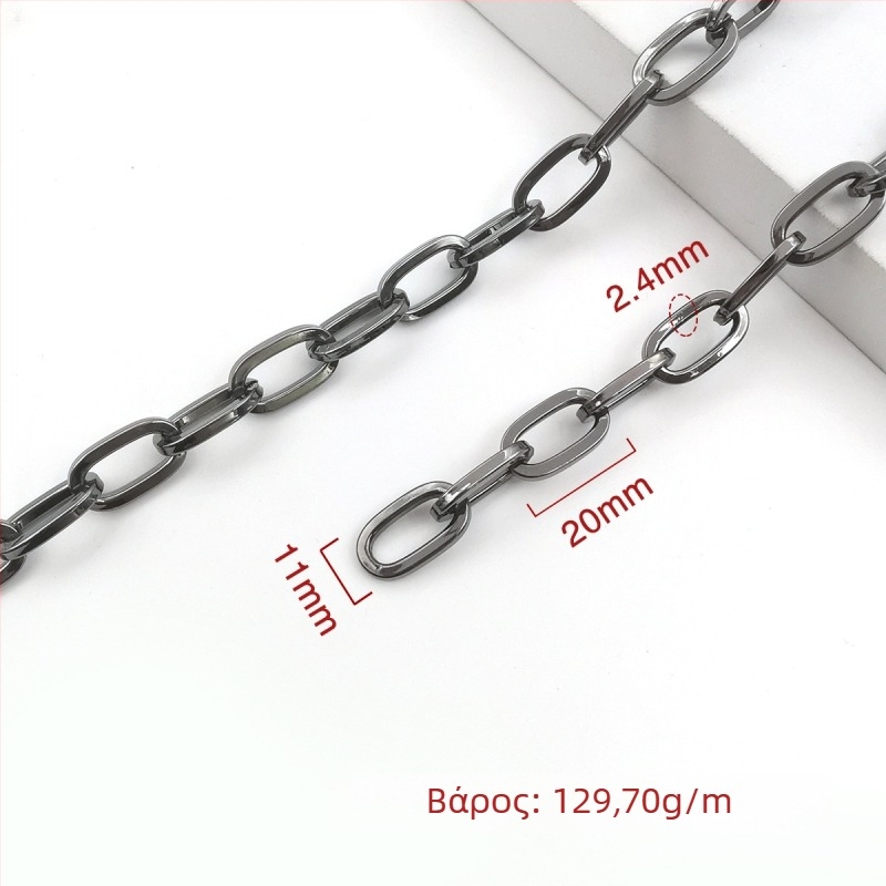 Διακοσμητική αλυσίδα από σίδηρο, ηλεκτροπλατιωμένη, Jin Ming, 800 καθαρότητα αργύρου, ορθογώνιο ή ωοειδές σχήμα