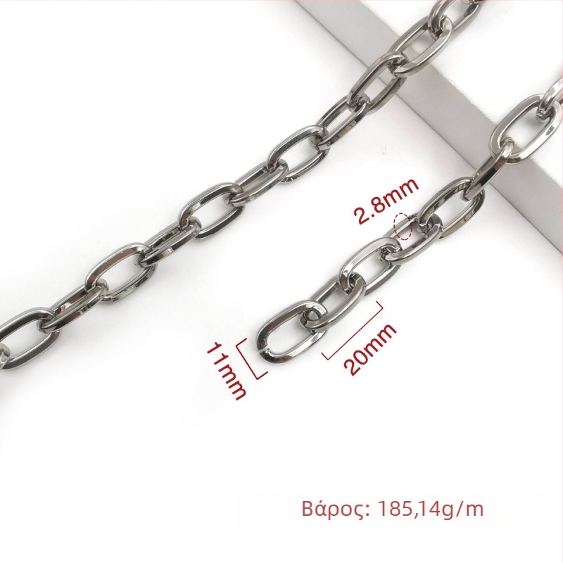 Διακοσμητική αλυσίδα από σίδηρο, ηλεκτροπλατιωμένη, Jin Ming, 800 καθαρότητα αργύρου, ορθογώνιο ή ωοειδές σχήμα