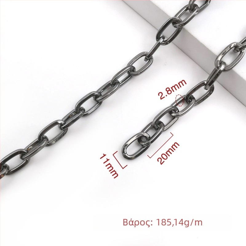 Διακοσμητική αλυσίδα από σίδηρο, ηλεκτροπλατιωμένη, Jin Ming, 800 καθαρότητα αργύρου, ορθογώνιο ή ωοειδές σχήμα