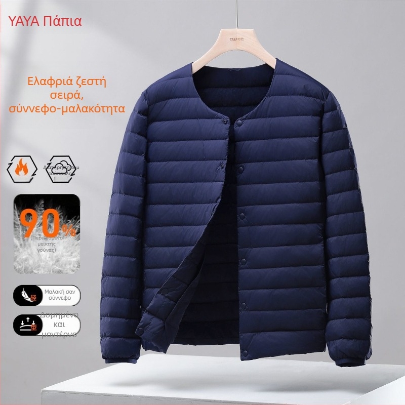 Ανδρικό λεπτό γιλέκο με πούπουλα, κουκούλα, Corduroy ύφασμα, γέμισμα από λευκό goose down, άνοιξη 2025