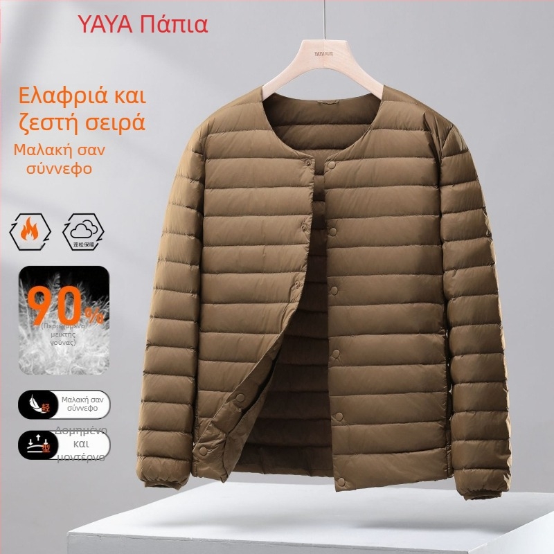 Ανδρικό λεπτό γιλέκο με πούπουλα, κουκούλα, Corduroy ύφασμα, γέμισμα από λευκό goose down, άνοιξη 2025