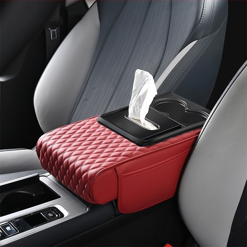 Κεντρική επένδυση υποβραχιόνιου με θήκη χαρτοπετσέτας και θήκη ποτού, αποθηκευτικός χώρος, δερμάτινο, συμβατό με όλα τα μοντέλα, αντιολισθητικό