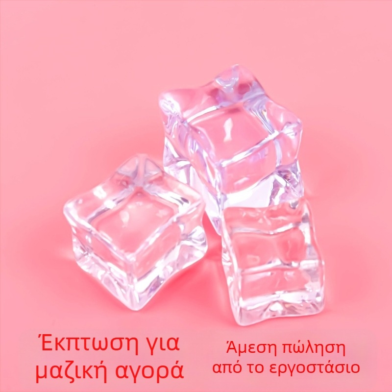 Τεχνητά ακρυλικά κύβοι πάγου — διαφανείς τετράγωνοι κρύσταλλοι πάγου για αξεσουάρ φωτογράφησης μπαρ; υλικό: συνθετική ρητίνη; βάρη: 312 g, 490 g, 429 g