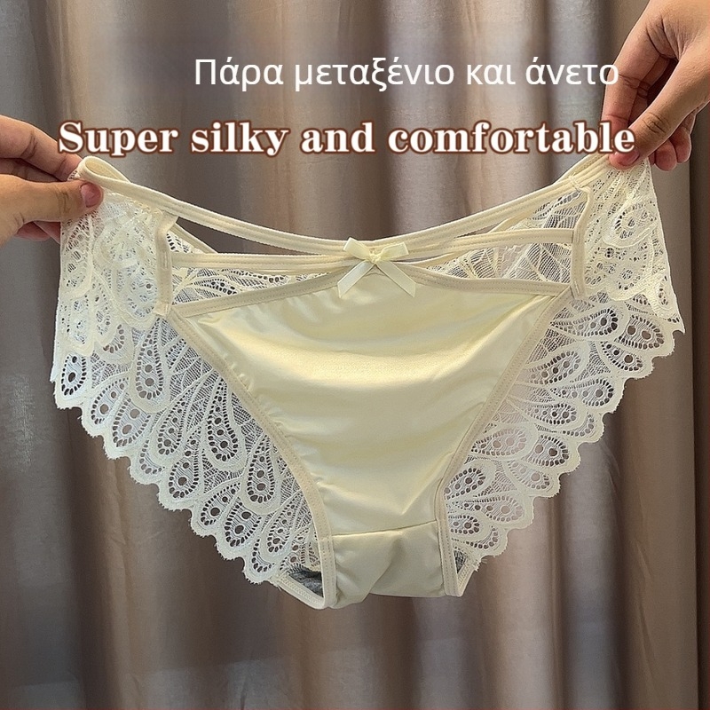 Γυναικείες Milk Silk Cutout Lace Briefs, χωρίς ραφές, διαπνέουσες, βαμβακερή επένδυση καβάλου