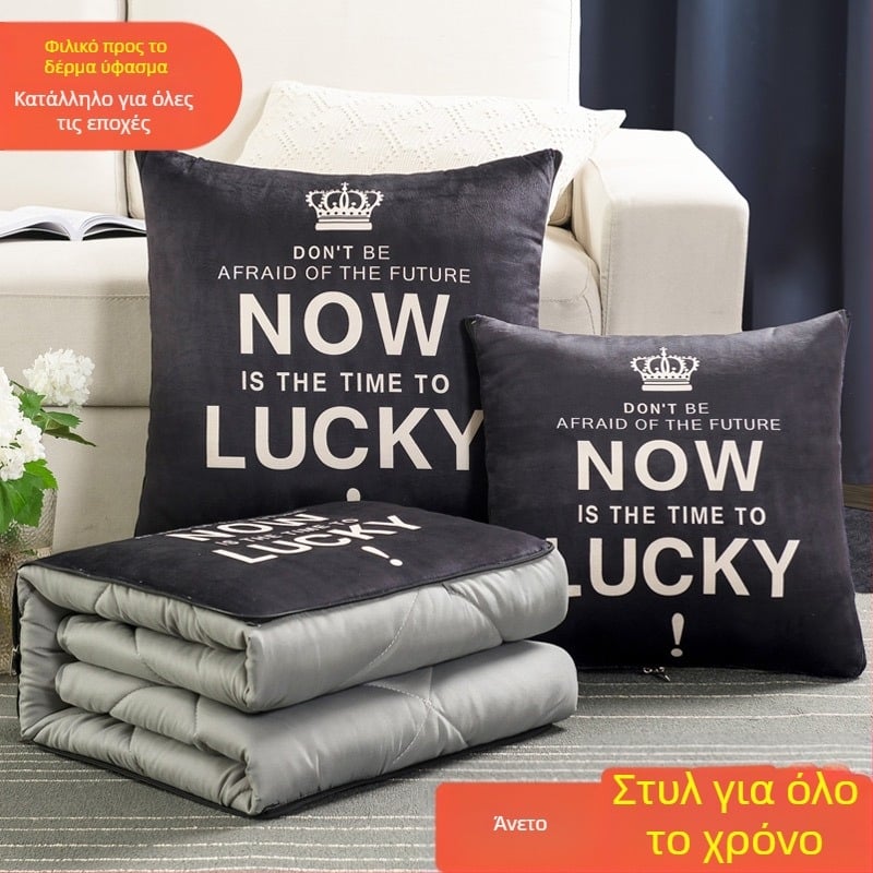 Yilida Μαξιλάρι-κουβέρτα, 2-σε-1 για αυτοκίνητο και γραφείο, χειμερινά παχιά, με φούντες, απλό και μοντέρνο, Καρτούν σχέδιο