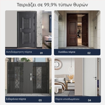 Έξυπνο κλείδωμα πόρτας με υπηρεσία εγκατάστασης — αναγνώριση δακτυλικού αποτυπώματος, κωδικού πρόσβασης, κάρτας, παλάμης και αναγνώρισης προσώπου; 100 αποθηκευμένα αποτυπώματα; έως 100 000 ανοίγματα; σάρωση σε 0,5 δευτερόλεπτα; αδιάβροχο; τροφοδοτικό DC; γ