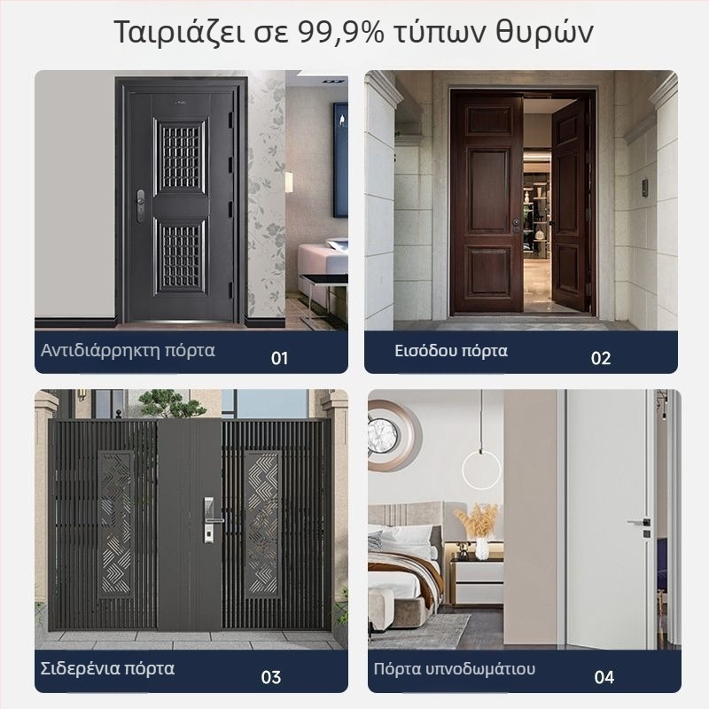 Έξυπνο κλείδωμα πόρτας με υπηρεσία εγκατάστασης — αναγνώριση δακτυλικού αποτυπώματος, κωδικού πρόσβασης, κάρτας, παλάμης και αναγνώρισης προσώπου; 100 αποθηκευμένα αποτυπώματα; έως 100 000 ανοίγματα; σάρωση σε 0,5 δευτερόλεπτα; αδιάβροχο; τροφοδοτικό DC; γ
