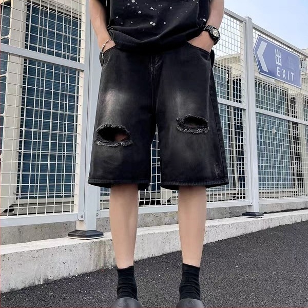 Ανδρικά denim σορτς – μήκος μέχρι τον μηρό, ευθεία γραμμή, ύφασμα από βαμβακό μείγμα, χωρίς ελαστικότητα, κορεατικό στυλ, καλοκαίρι 2025