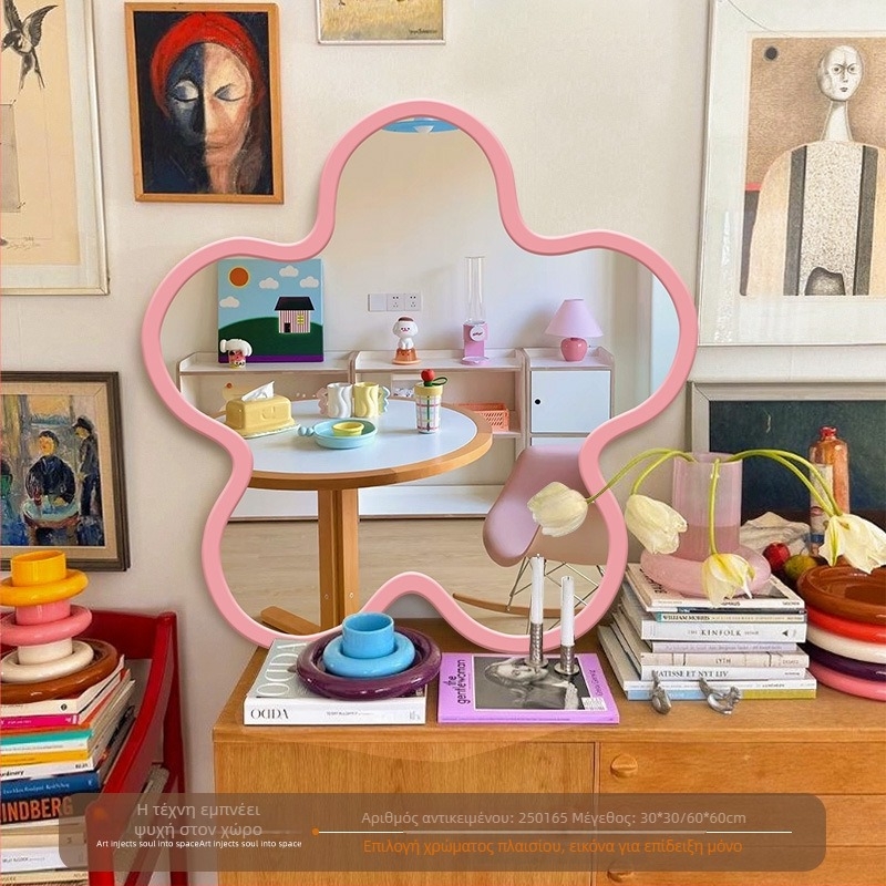 Πίνακας-καθρέφτης με λουλούδια – Cream στυλ Instagram, χωρίς πλαίσιο, καθρέφτης μακιγιάζ/γραφείου με αφηρημένη τέχνη σε τεχνητή επιφάνεια, κατάλληλο για σαλόνι ή υπνοδωμάτιο