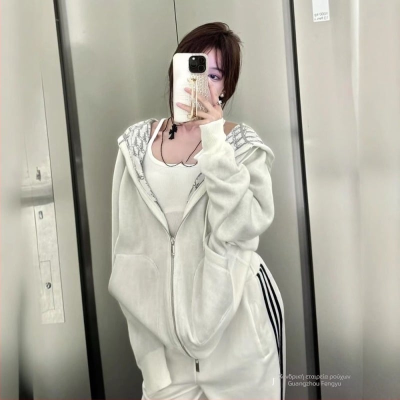 Ζακέτα-καρντάγκιν με κουκούλα και φερμουάρ, διπλής όψεως εκτύπωση, ρόμβο μοτίβο