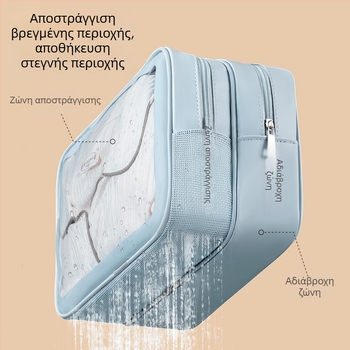Τσάντα καλλυντικών με διαχωρισμό βρεγμάτων/ξηρών, αδιάβροχη, μεγάλη χωρητικότητα, τετράγωνου σχήματος, PU+PVC υλικό