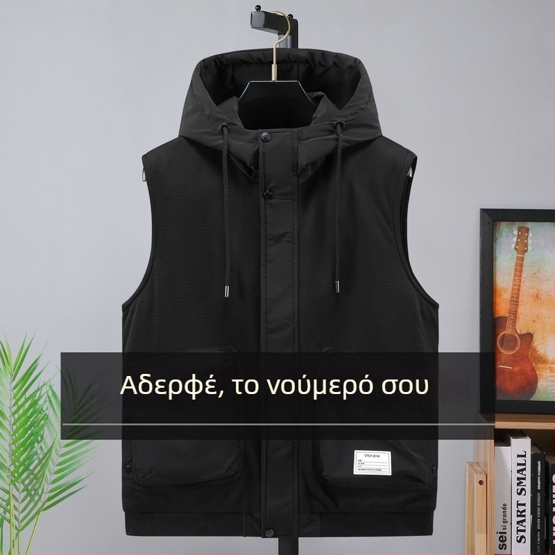 Γιλέκο με κουκούλα, γέμισμα από βαμβάκι, φαρδιά γραμμή, πολυεστερικό ύφασμα, νεανικό στυλ, τσέπες Mingji-line patch, φθινόπωρο 2024.