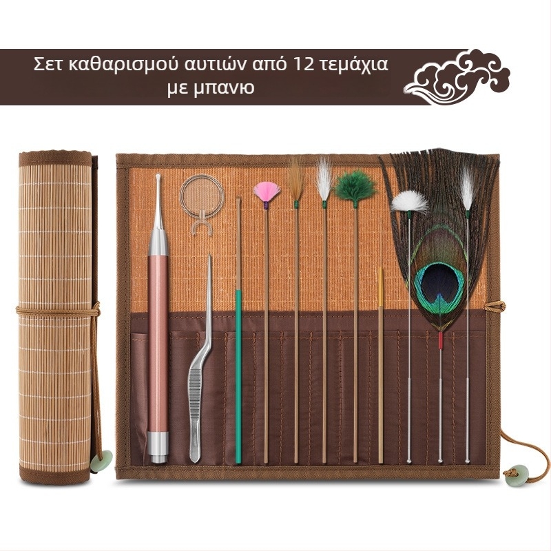 Κουτάλι αυτιού - χωρίς φως - Haifu ανοξείδωτος χάλυβας, μπαμπού και ξύλο - 100 τεμάχια